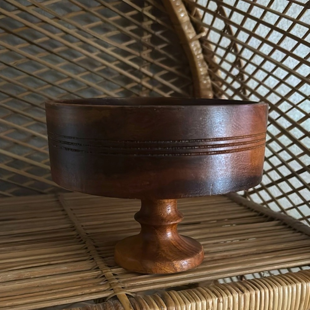 Vintage Wooden Pedestal Bowl